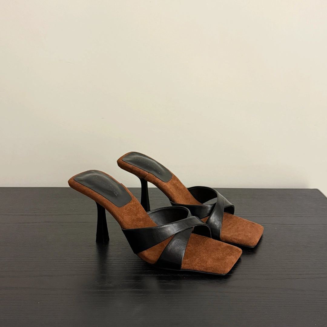 Damen Elegante Slingback Mules mit dekorativem Kreuzriemen und Absatz EB