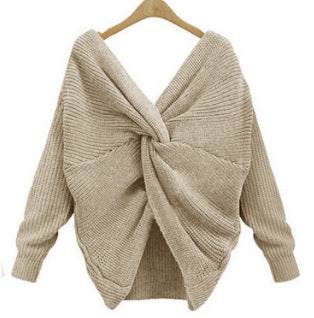 Damen Strickpullover mit einzigartigem Rückendesign und tiefem V-Ausschnitt EB