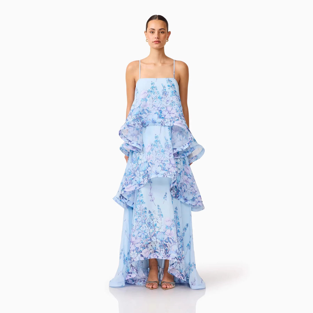 Damen Maxi Kleid mit Volant-details EB