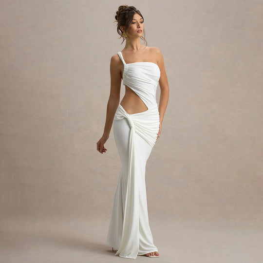 Damen Maxikleid mit asymmetrischem Schnitt und eleganter Drapierung EB