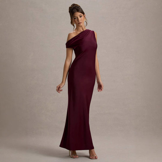 Damen elegantes, schulterfreies Maxi-Kleid mit fließendem Schnitt und Raffungen EB