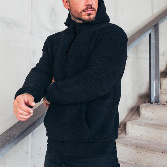 Herren nan kuscheliger Sherpa-Hoodie mit Kängurutasche und hohem Kragen EB
