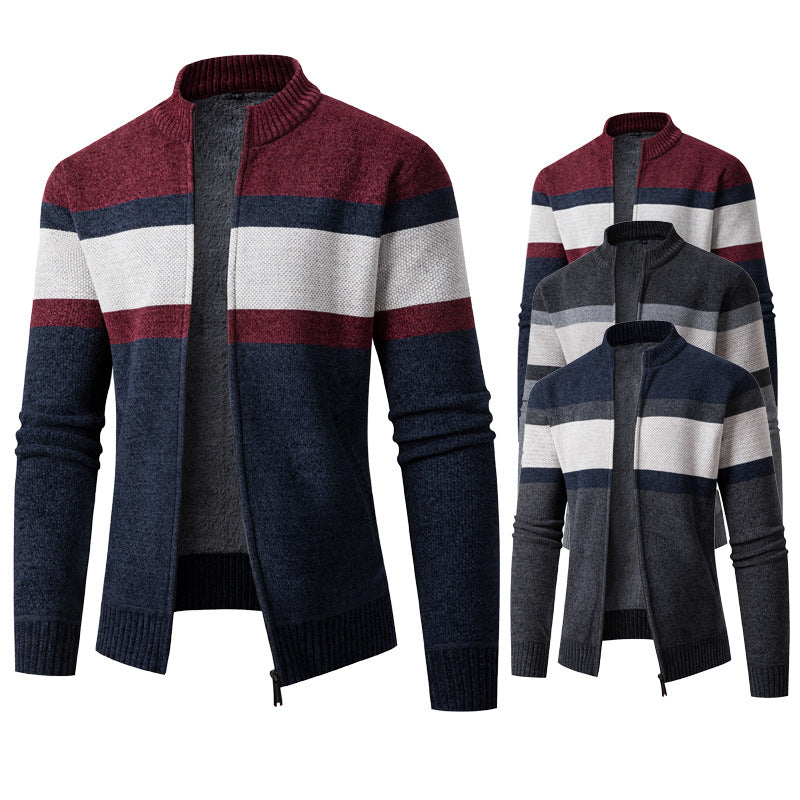 Herren modische Strickjacke mit hohem Kragen und strukturiertem Design EB