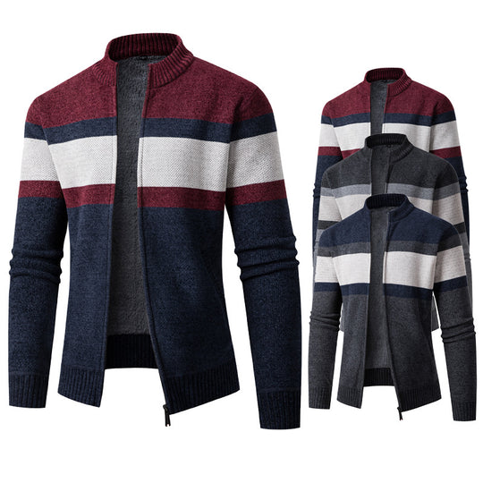 Herren modische Strickjacke mit hohem Kragen und strukturiertem Design EB