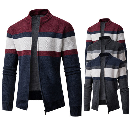 Herren modische Strickjacke mit hohem Kragen und strukturiertem Design EB