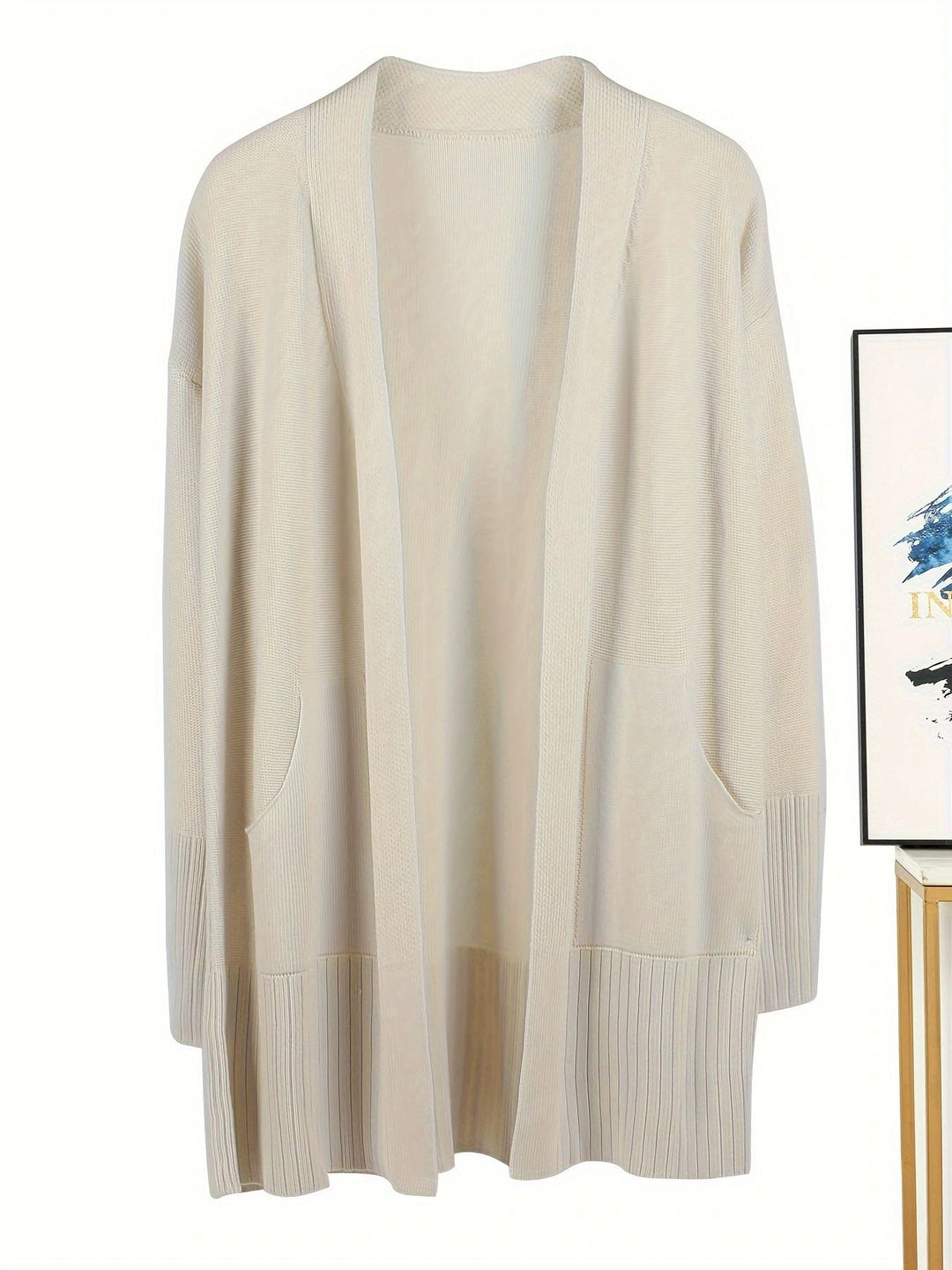 Damen lässiger Strickcardigan mit offenen Vorderteilen und praktischen Taschen EB