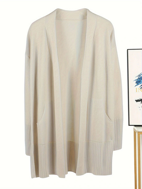 Damen lässiger Strickcardigan mit offenen Vorderteilen und praktischen Taschen EB