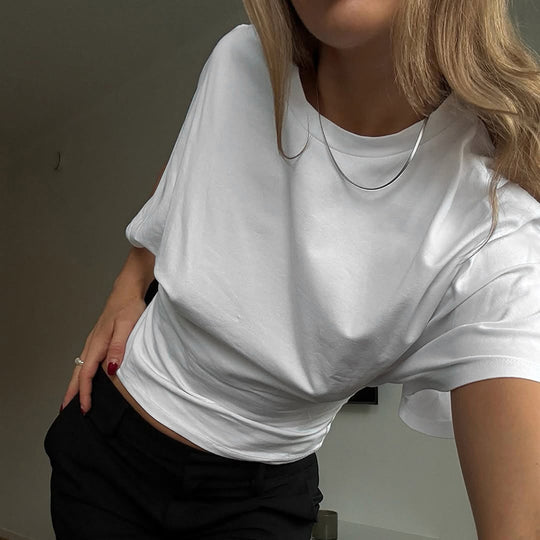 Damen modisches Kurzarm-Oberteil mit lässigem Schnitt und dekorativen Details EB