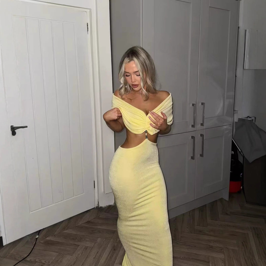 Damen Maxikleid mit verstellbarem Neckholder und elegantem Rüschendesign EB