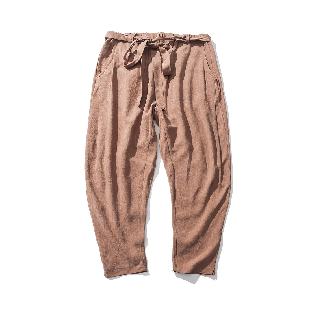 Herren nan entspannte Leinen-Baumwoll Harem-Joggerhose mit verdecktem Tunnelzug und tapered Bein EB
