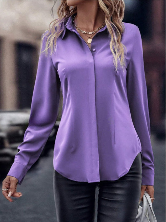 Damen elegante Satinbluse mit klassischem Kragen und zeitlosem Schnitt EB