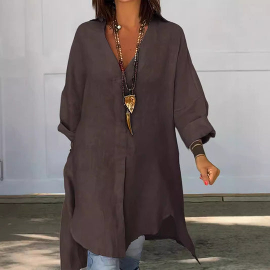 Damen Leinen Tunika mit asymmetrischem Schnitt und eleganten Details EB