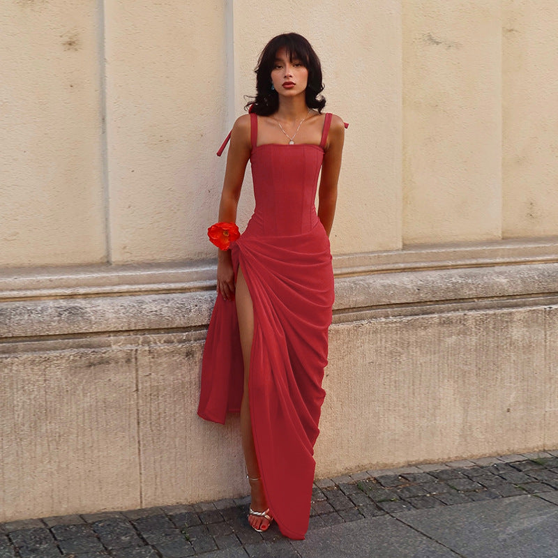 Damen Elegantes Maxikleid mit asymmetrischem Saum und verführerischem Schlitz EB