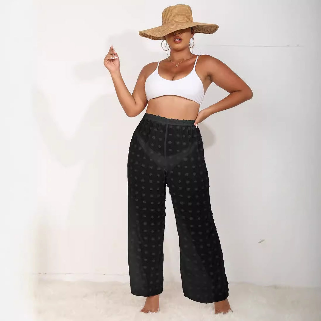 Damen luftige Strandhose mit voluminösen Pompom-Applikationen EB