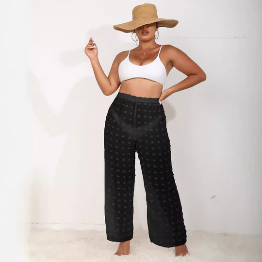 Damen luftige Strandhose mit voluminösen Pompom-Applikationen EB