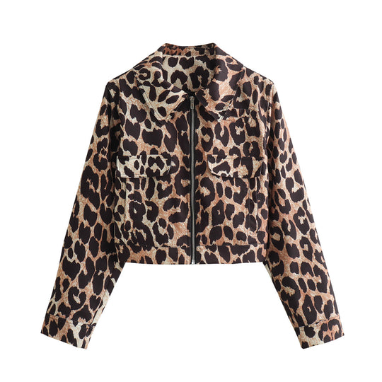 Damen cropped Wildlederjacke mit elegantem Leo-Print EB
