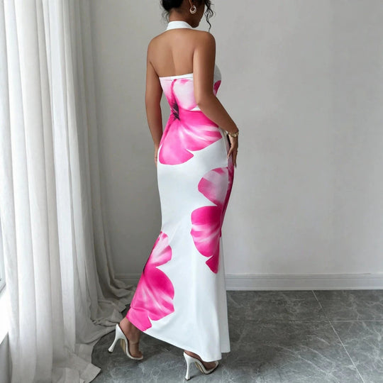 Damen Maxikleid mit floralem Print und schulterfreiem Design EB