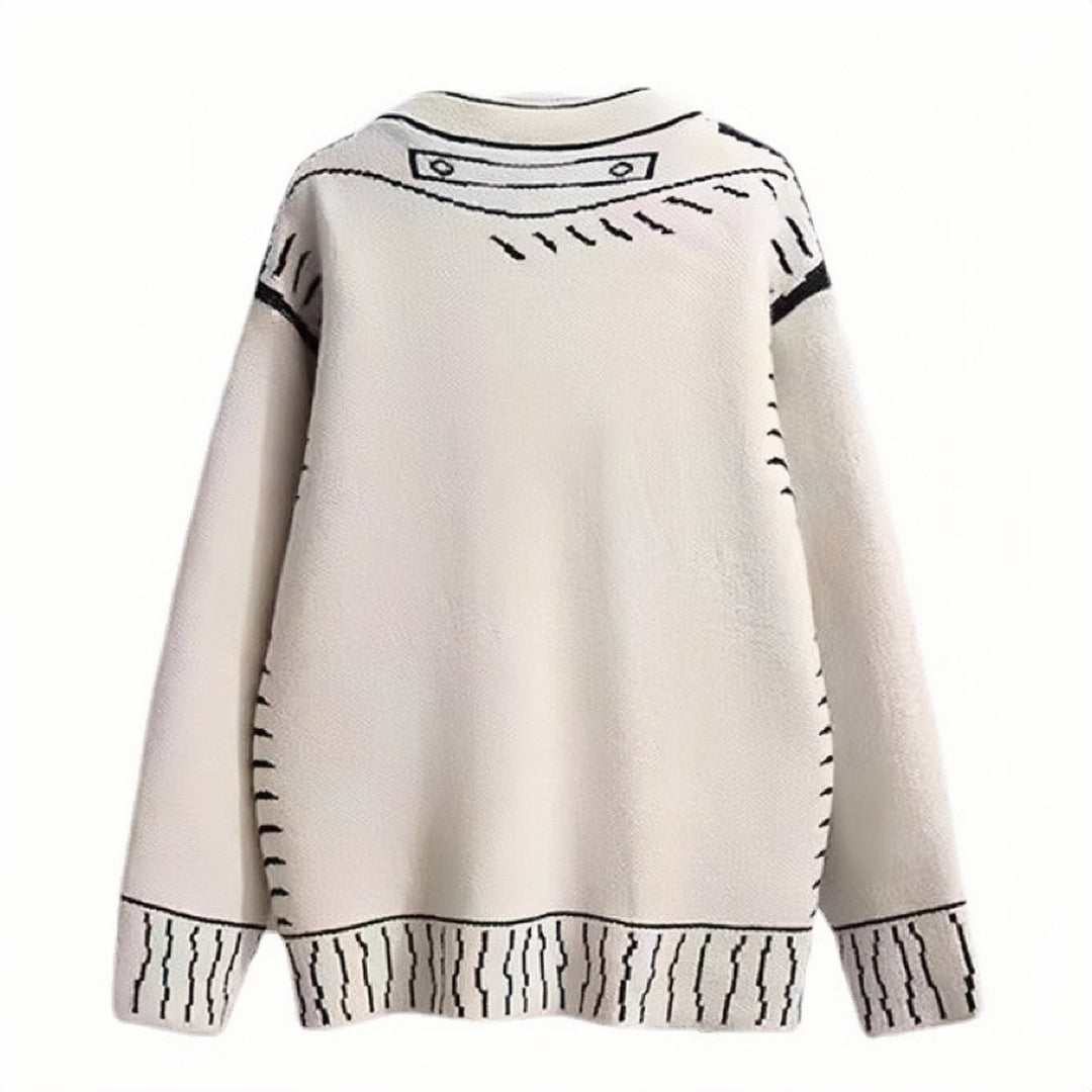 Damen Strickjacke mit einzigartigem grafischen Design und hochwertigen Knopfdetails EB