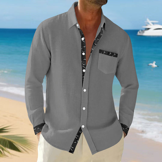 Herren langärmliges Casual-Hemd mit modischem Kragen und Brusttasche EB