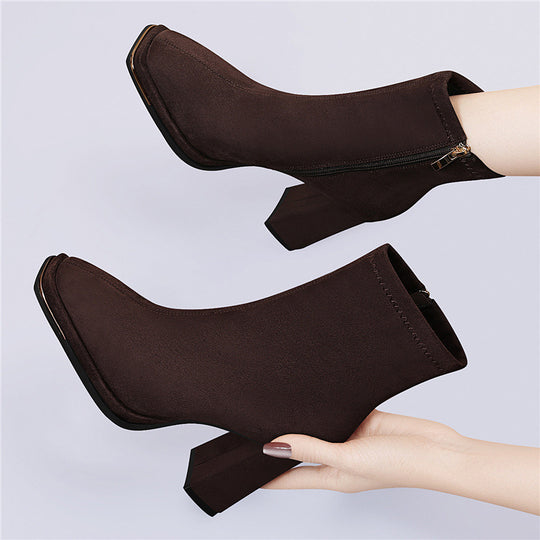 Damen stilvolle Stiefeletten mit Blockabsatz und Reißverschluss EB