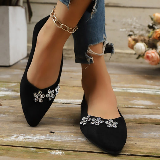 Damen elegante Ballerinas mit floralem Schmuckdetail EB