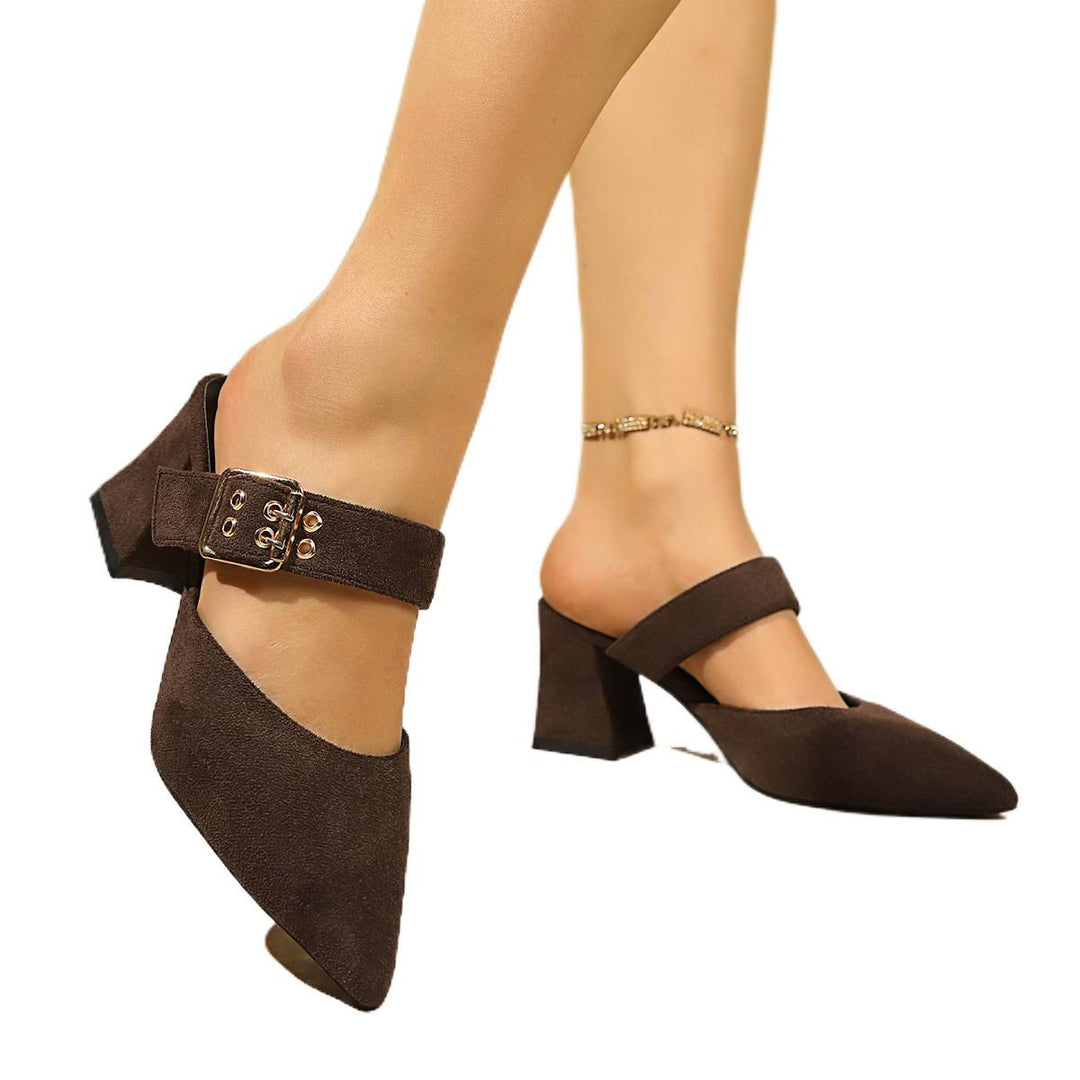 Damen geschlossene Mules mit Blockabsatz und einem eleganten Riemen EB