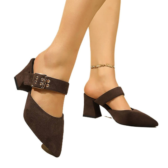 Damen geschlossene Mules mit Blockabsatz und einem eleganten Riemen EB