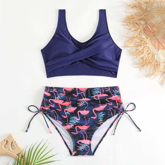 Damen Bikini-Set mit schickem Wickeloberteil und hoch taillierten Höschen EB