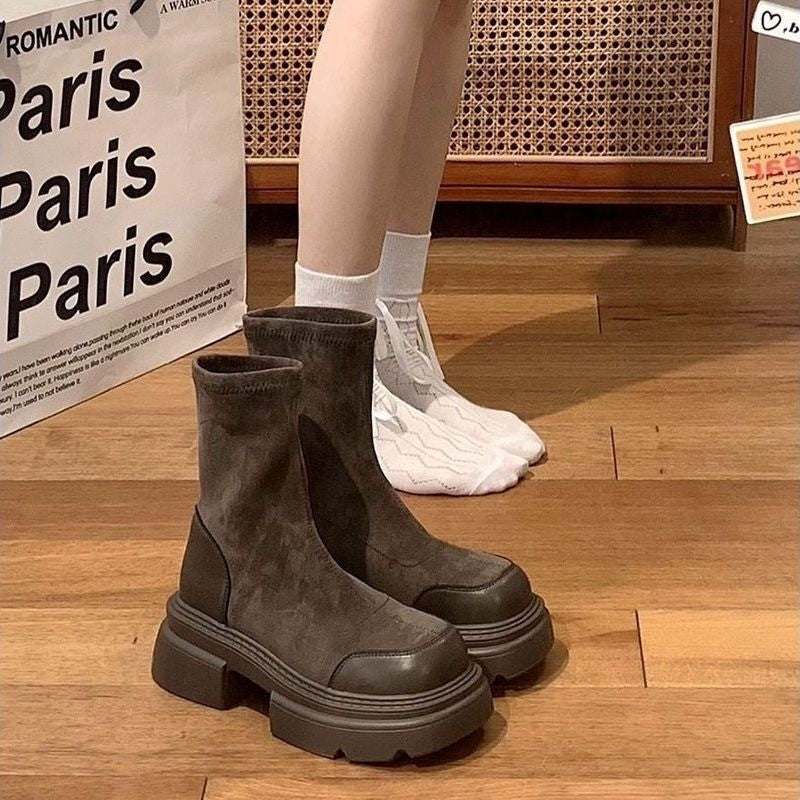 Damen modische Chunky Stiefeletten mit komfortabler Sohle und elastischem Schaft EB