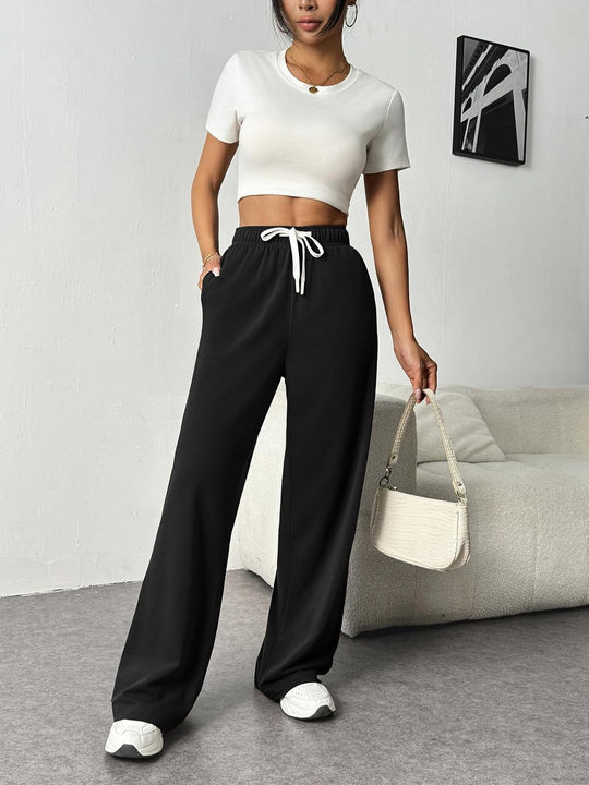 Damen Bequeme Freizeithose mit elastischem Bund und weitem Schnitt EB