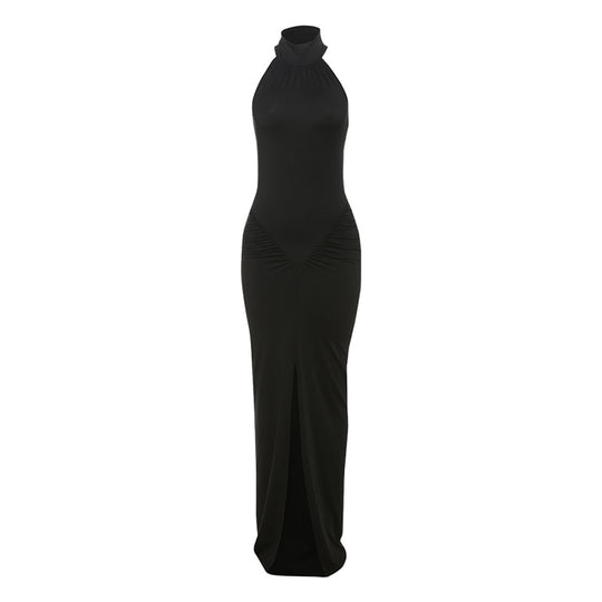 Damen Elegantes Langkleid mit Choker-Ausschnitt und Raffungen EB