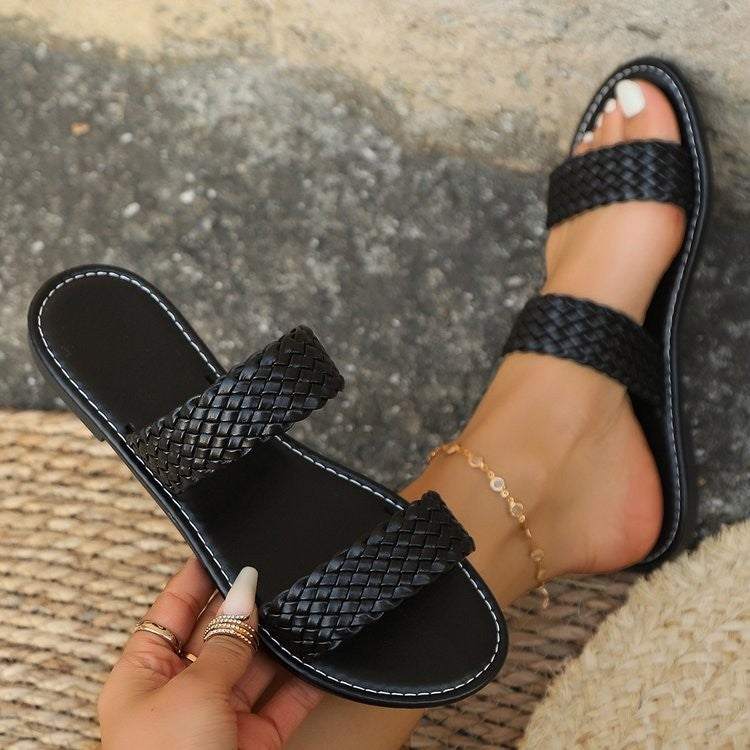 Damen Geflochtene Riemchen-Sandalen mit komfortablem Fußbett und rutschfester Sohle EB