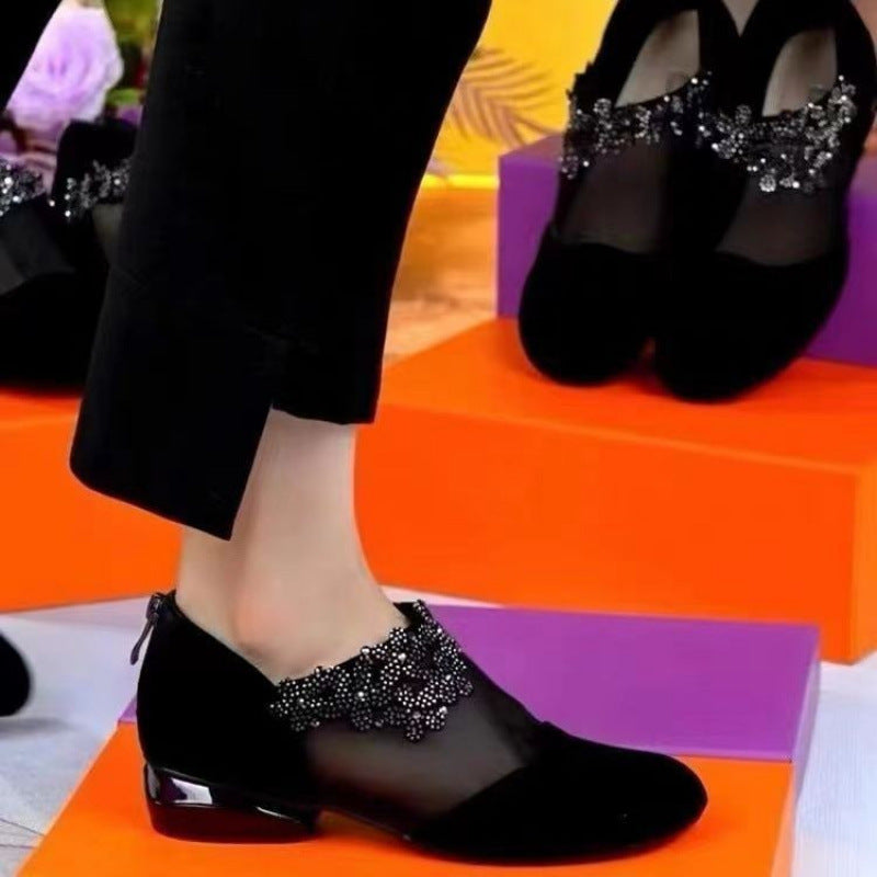 Damen elegante Slipper mit floralem Strassdesign und super bequemer Sohle EB