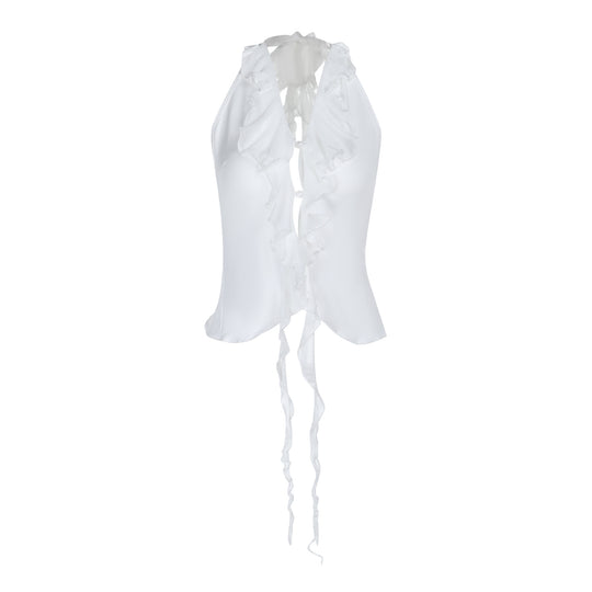 Damen Elegantes Rüschenoberteil mit tiefem V-Ausschnitt EB