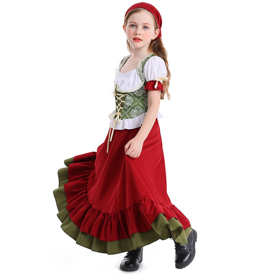 Damen nan traditionelles Trachtenkostüm Dirndl-Set mit geschnürtem Mieder und vollem Stufenrock EB