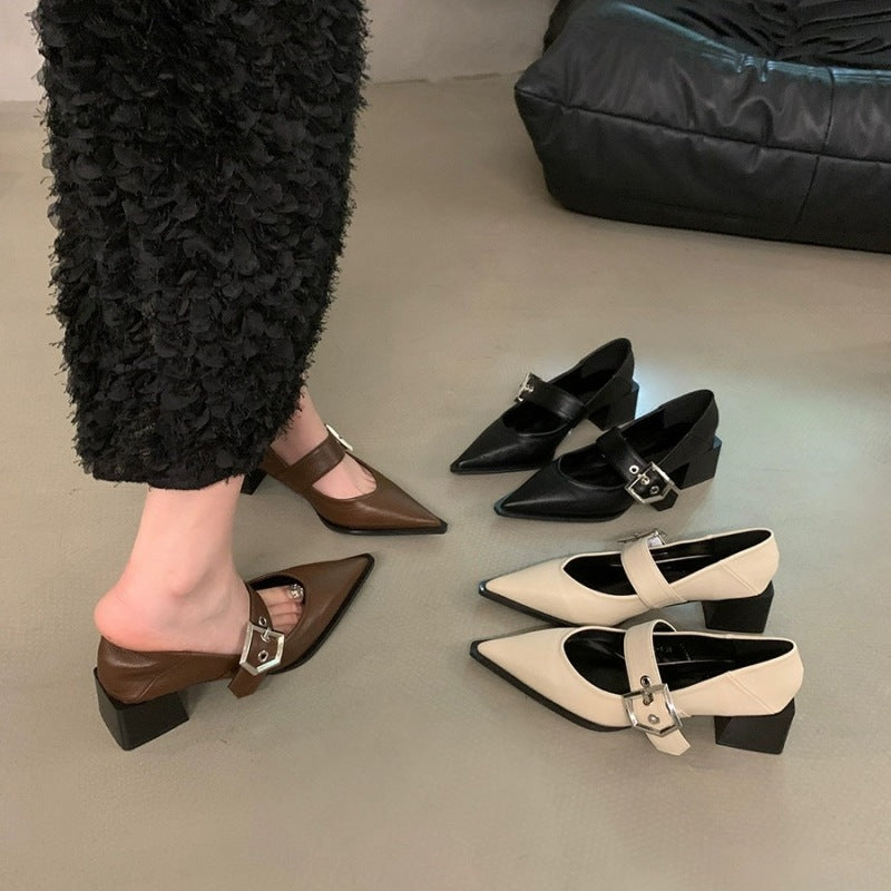 Damen elegante Ballerina-Pumps mit modischem Riemchen und stilvollem Blockabsatz EB