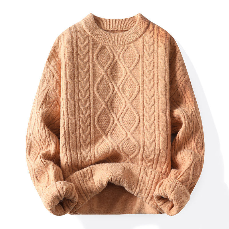 Damen Grobstrickpullover mit zeitgemäßem Zopfmuster und klassischem Rundhalsausschnitt EB