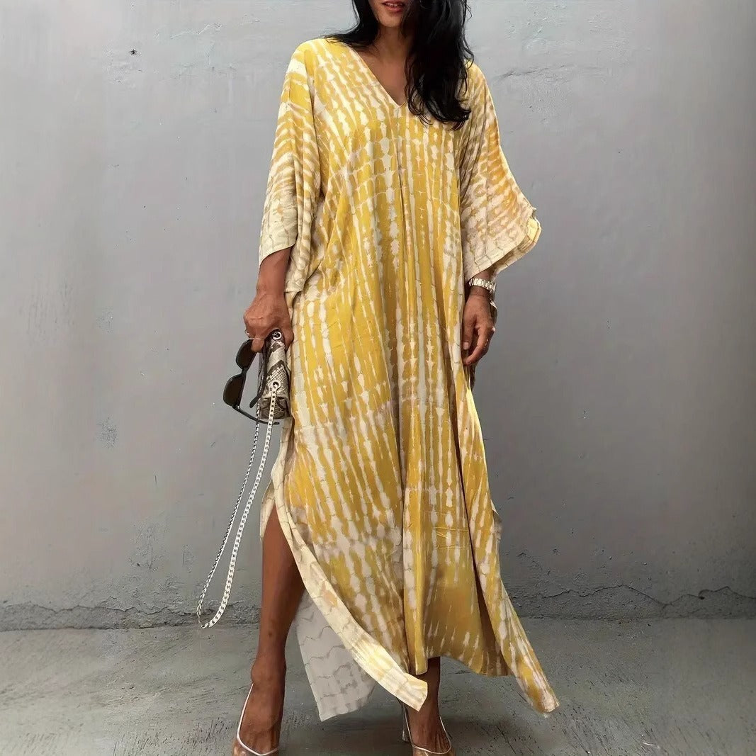 Damen Kaftan Kleid mit elegantem V-Ausschnitt und weitem Schnitt EB