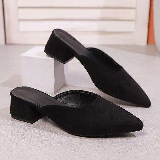 Damen elegante Mules mit spitz zulaufender Spitze und modischem Blockabsatz EB