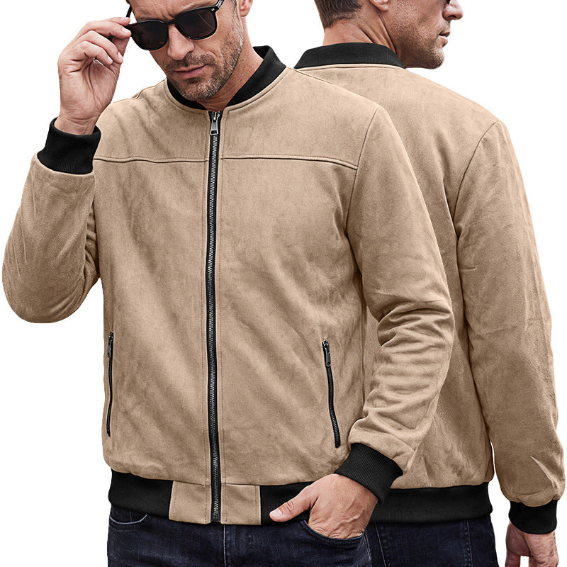 Herren Wildlederoptik Bomberjacke mit Rippenbündchen und Reißverschluss-Taschen EB