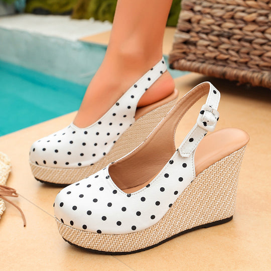 Damen Wedge-Pantoletten mit verspieltem Punktedesign EB