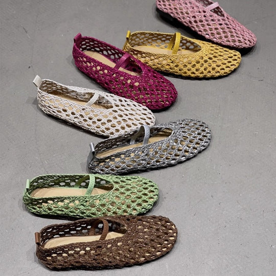 Damen Netz-Ballerinas mit elastischem Riemen und luftiger Oberflächenstruktur EB