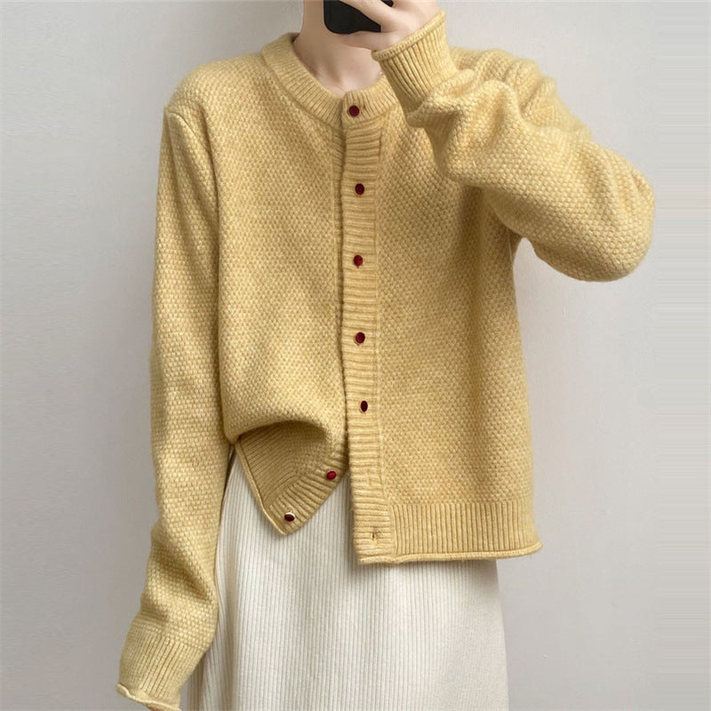 Damen Chunky Strickjacke mit Knopfverschluss und breiten Ärmelabschlüssen EB