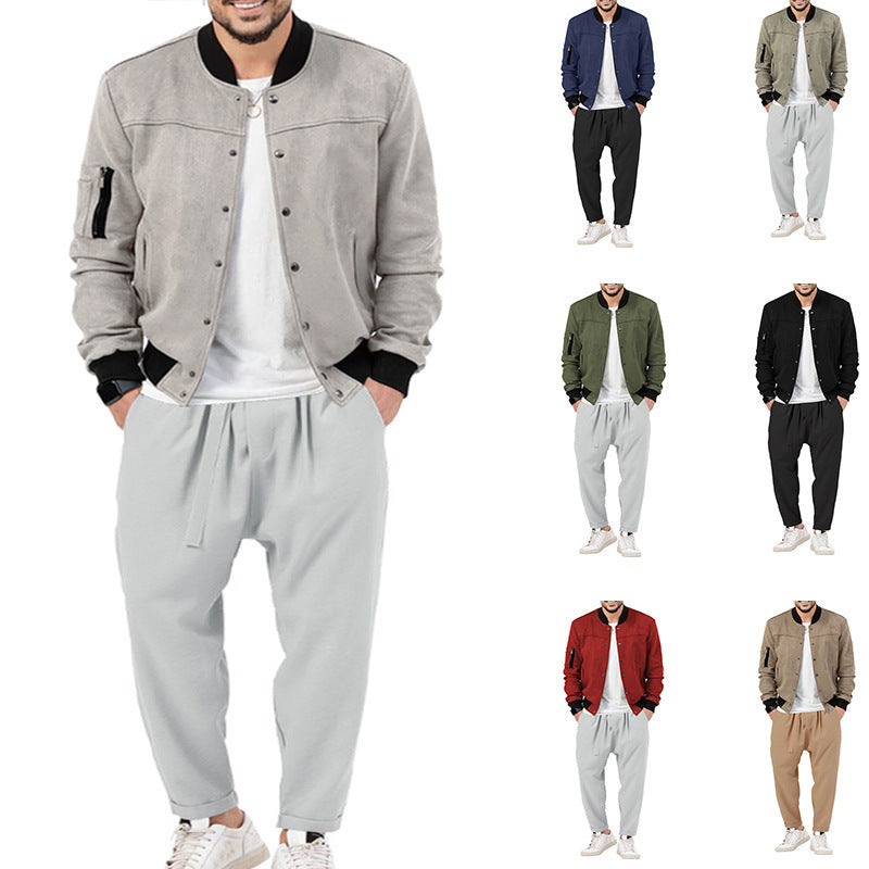 Herren modische Bomberjacke aus weichem Wildleder mit praktischen Taschen EB