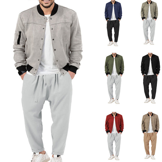 Herren modische Bomberjacke aus weichem Wildleder mit praktischen Taschen EB
