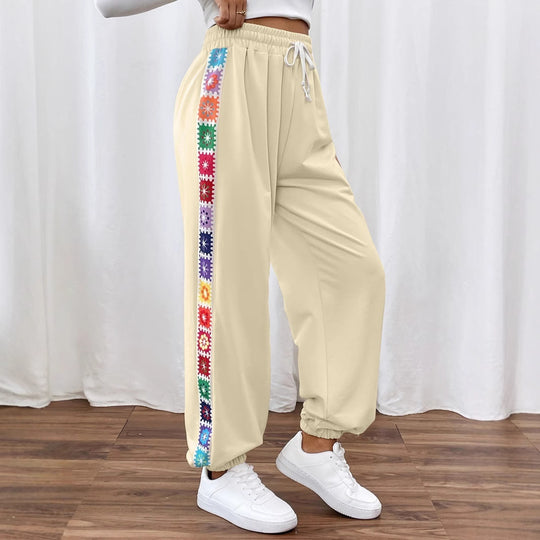 Damen Freizeit-Hose mit buntem Blumenmuster und elastischem Bund EB