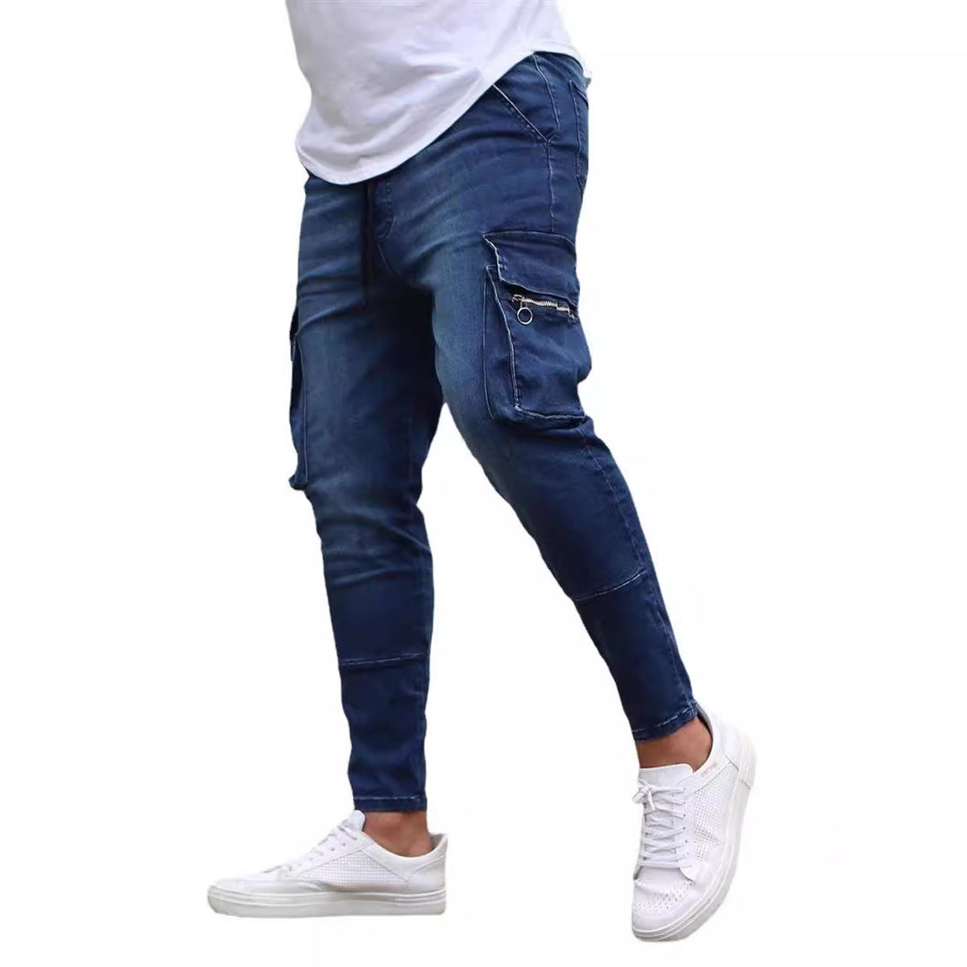 Herren Cargo-Jeans im modernen Slim-Fit Stil mit praktischen Seitentaschen und dekorativen Reißverschlüssen EB
