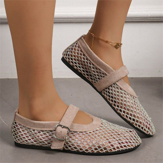 Damen Netz-Ballerinas mit dekorativem Riemen EB