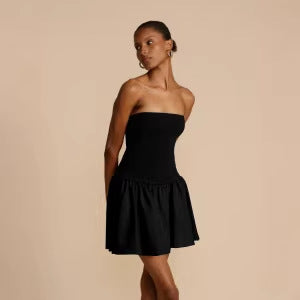 Damen Bandeau-Kleid mit frischem und fließendem Rock EB