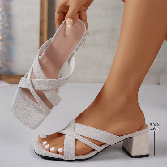 Damen elegante und bequeme Mules mit Blockabsatz EB